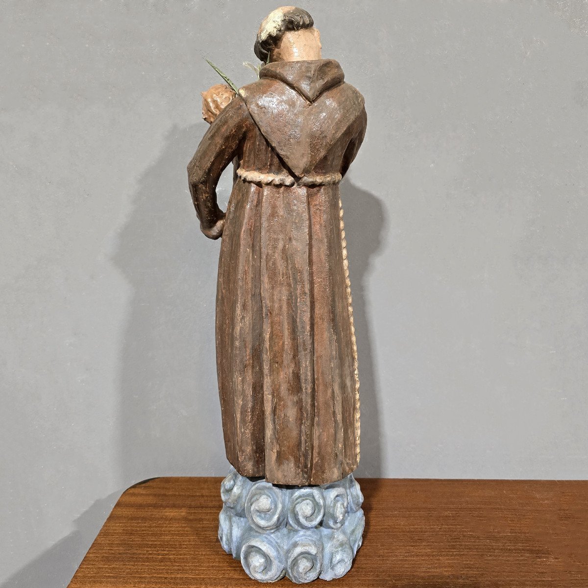 Sculpture Ancienne En Bois Polychrome De Saint Antoine-photo-6