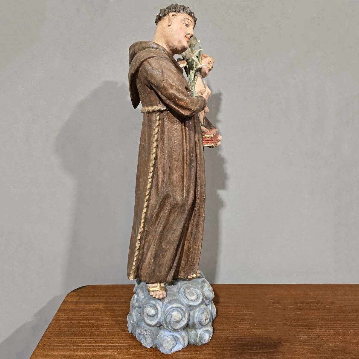 Sculpture Ancienne En Bois Polychrome De Saint Antoine-photo-7