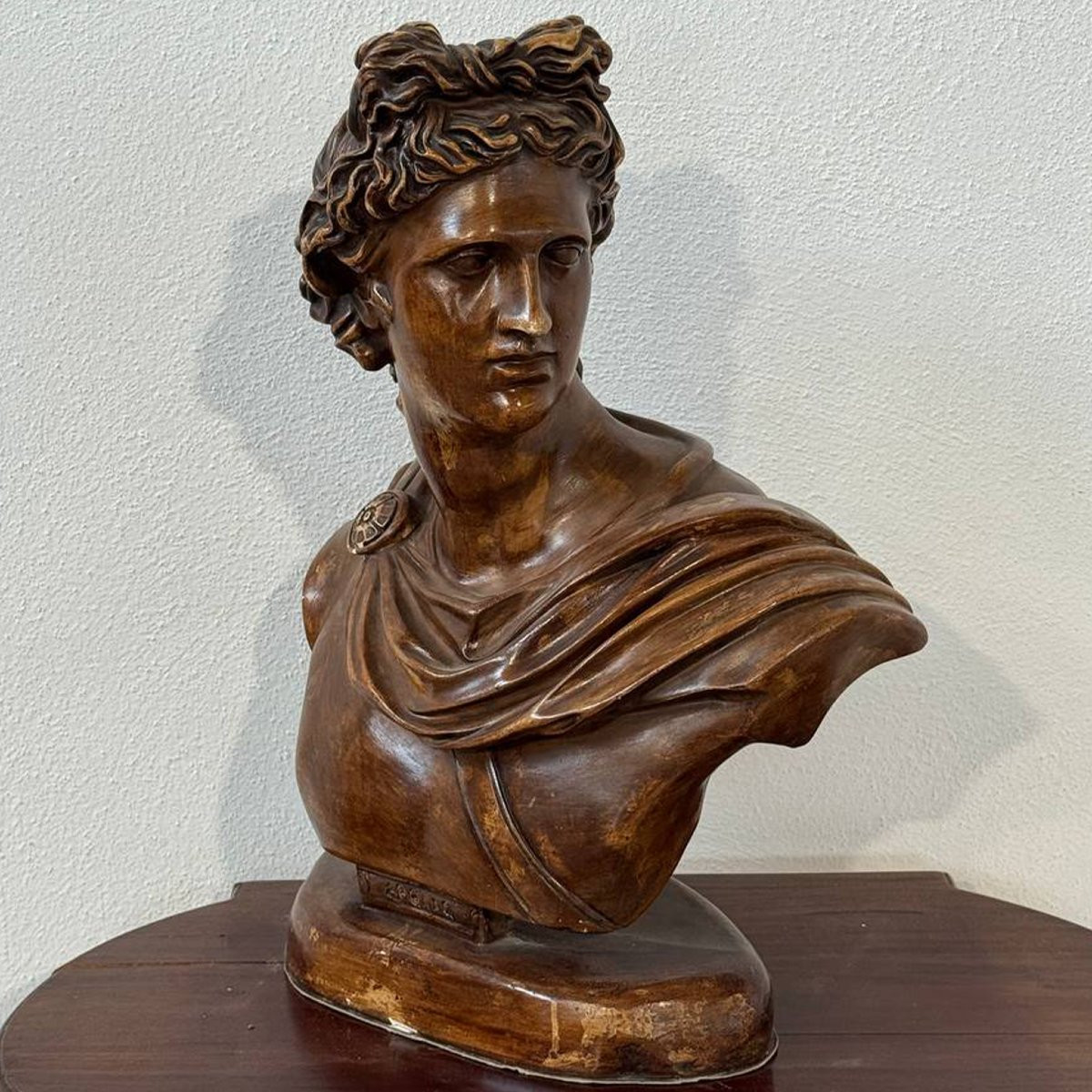 Bust Of Apollo In Patinated Terracotta – Neoclassical Style Sculpture-photo-2