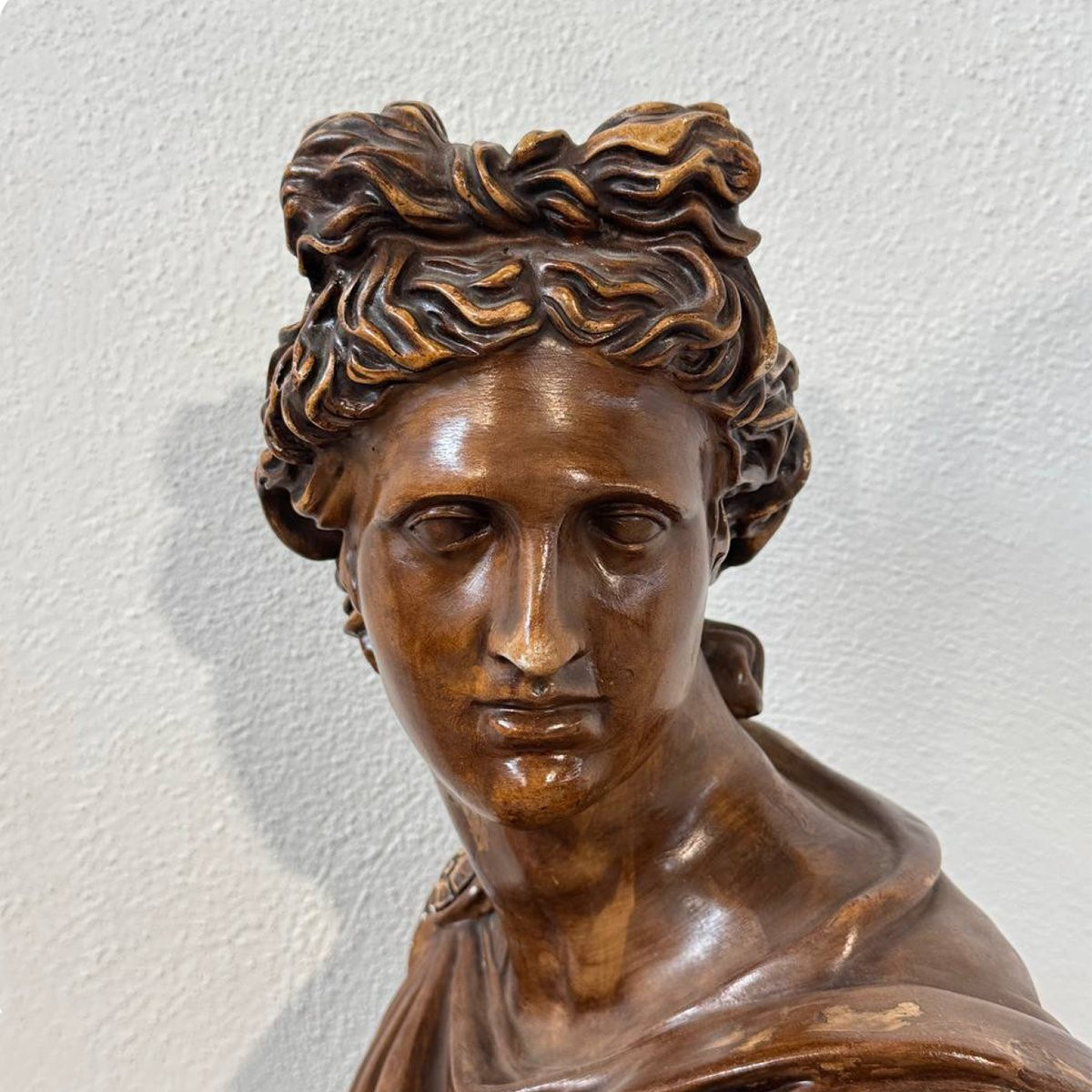 Bust Of Apollo In Patinated Terracotta – Neoclassical Style Sculpture-photo-3