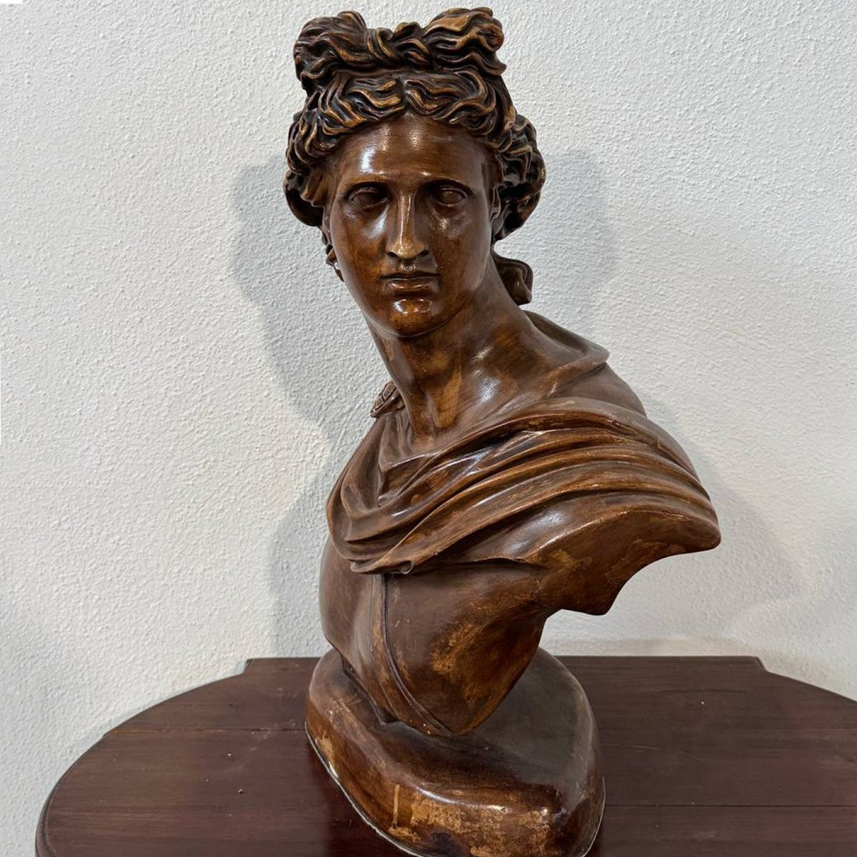 Bust Of Apollo In Patinated Terracotta – Neoclassical Style Sculpture-photo-4