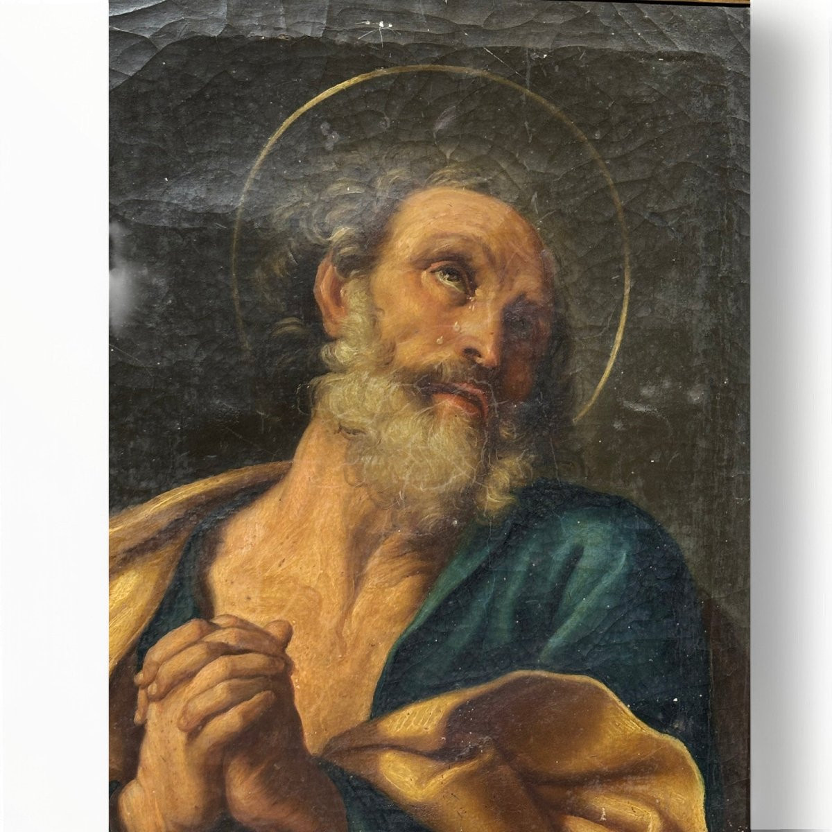 Le Repentir de Saint Pierre, Huile sur toile du XIXe siècle, École Italienne,Tableau religieux -photo-2