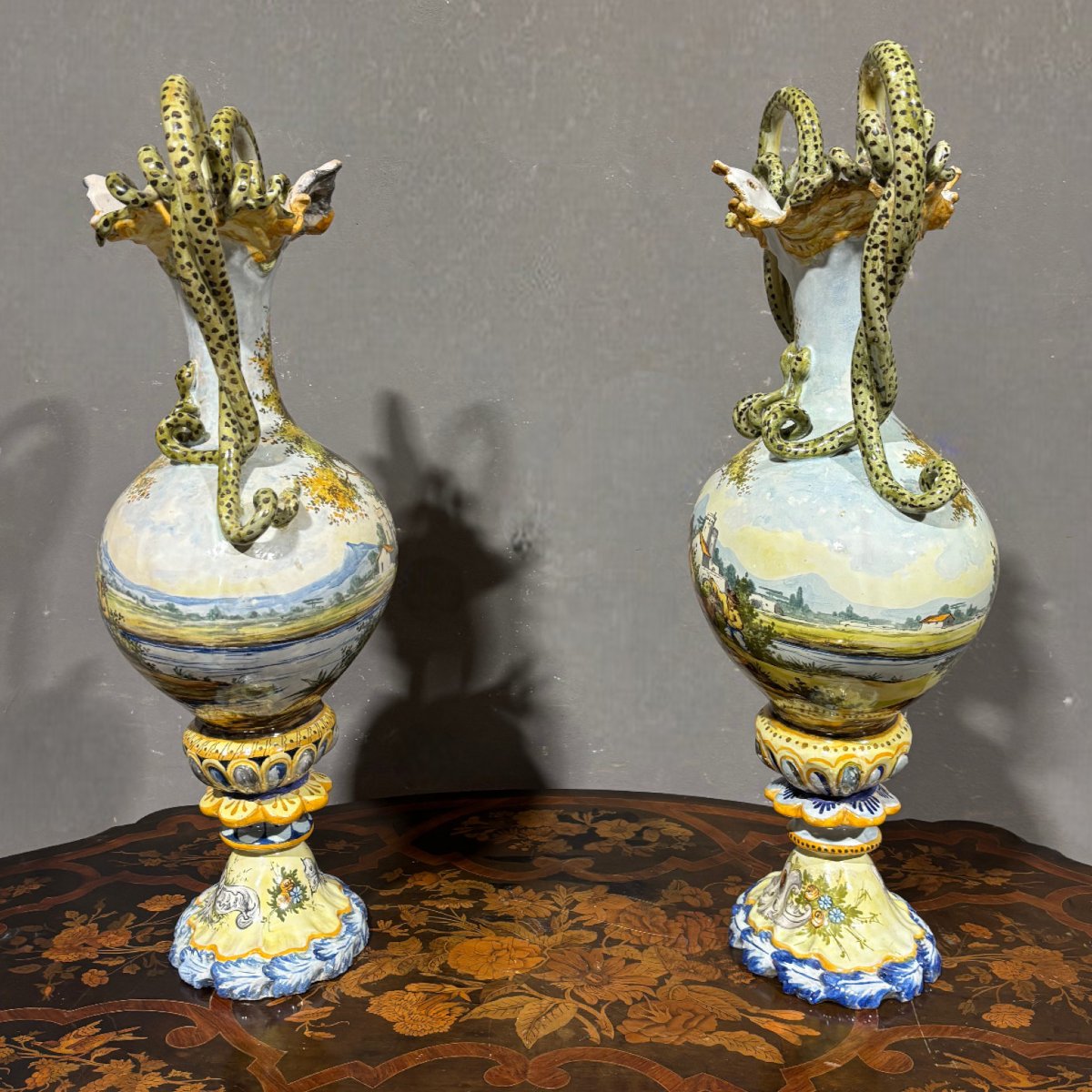 Ancient Pair Of 19th Century Majolica Amphorae-photo-1
