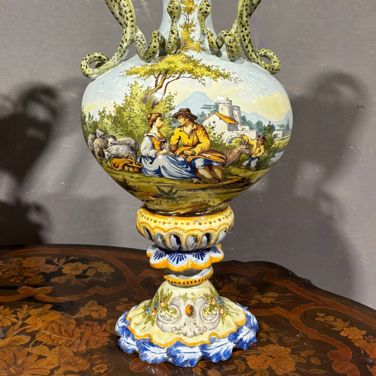 Ancient Pair Of 19th Century Majolica Amphorae-photo-6