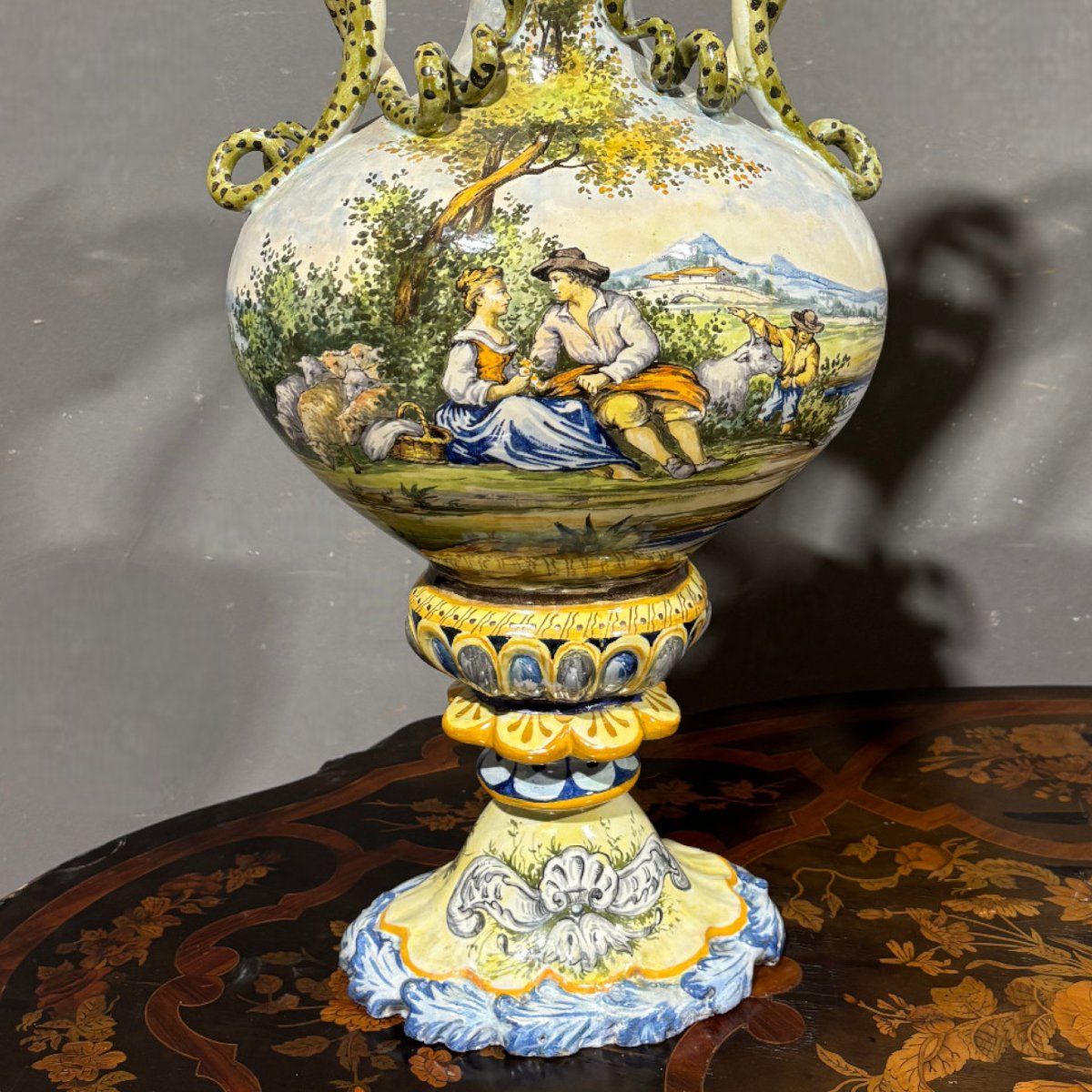 Ancient Pair Of 19th Century Majolica Amphorae-photo-7