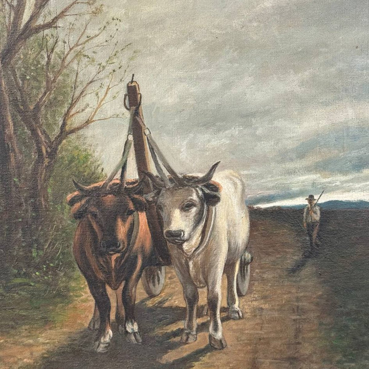 Large Oil Painting With Oxen In Tow-photo-1