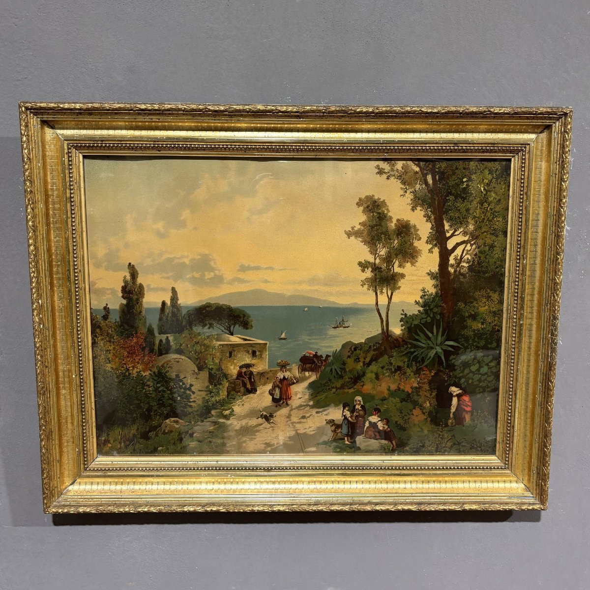 Set Of Four 19th Century Color Lithographs In Gold Leaf Frames-photo-2