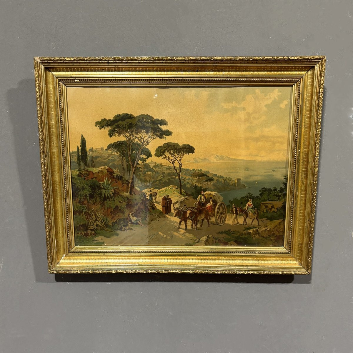 Set Of Four 19th Century Color Lithographs In Gold Leaf Frames-photo-3