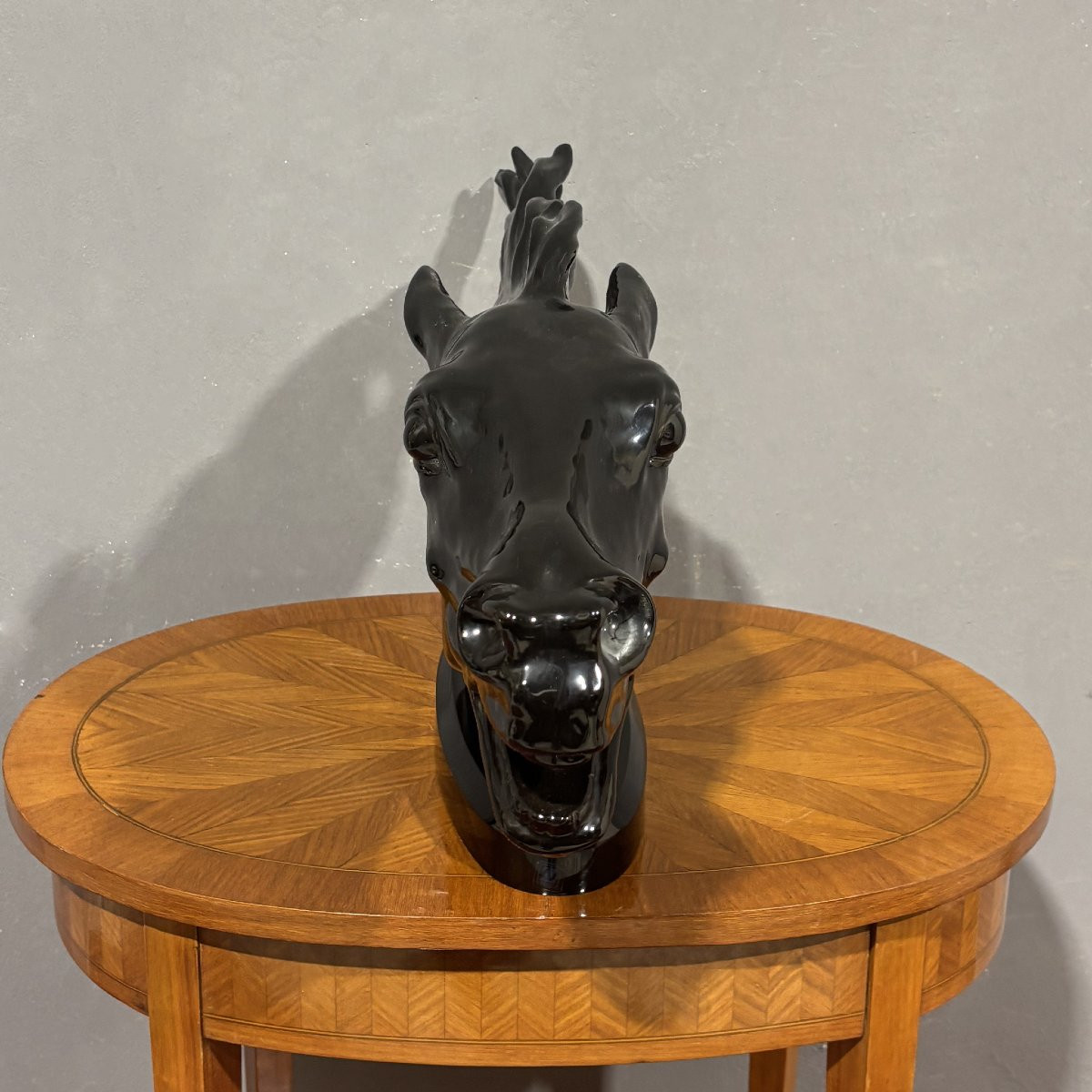 Black Glossy Ceramic Horse Head Sculpture-photo-2