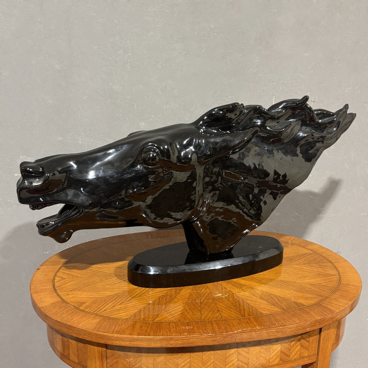 Black Glossy Ceramic Horse Head Sculpture-photo-4