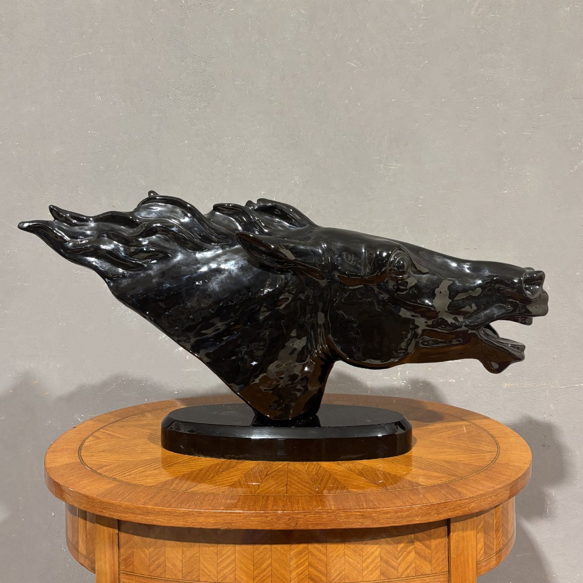 Black Glossy Ceramic Horse Head Sculpture-photo-7