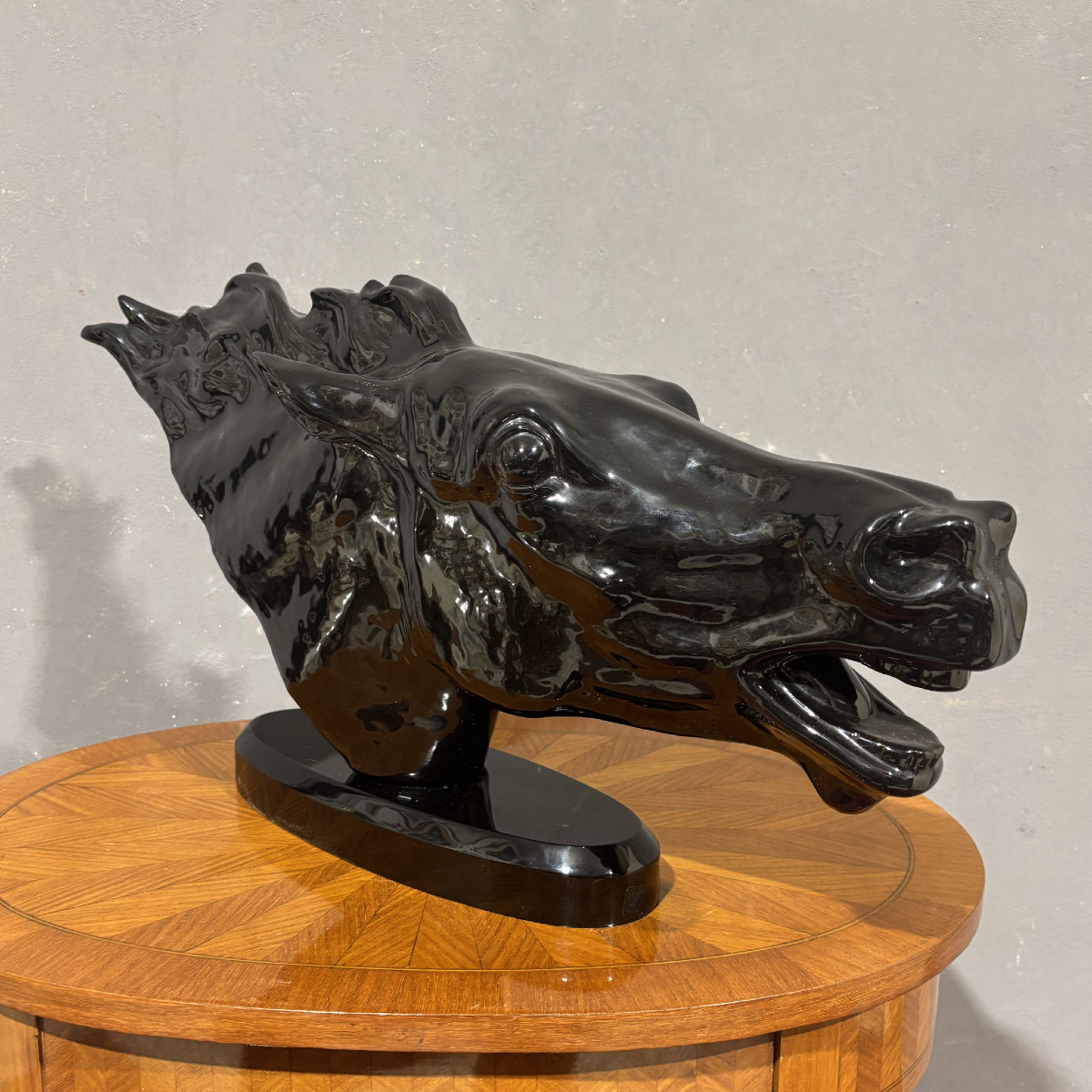 Black Glossy Ceramic Horse Head Sculpture