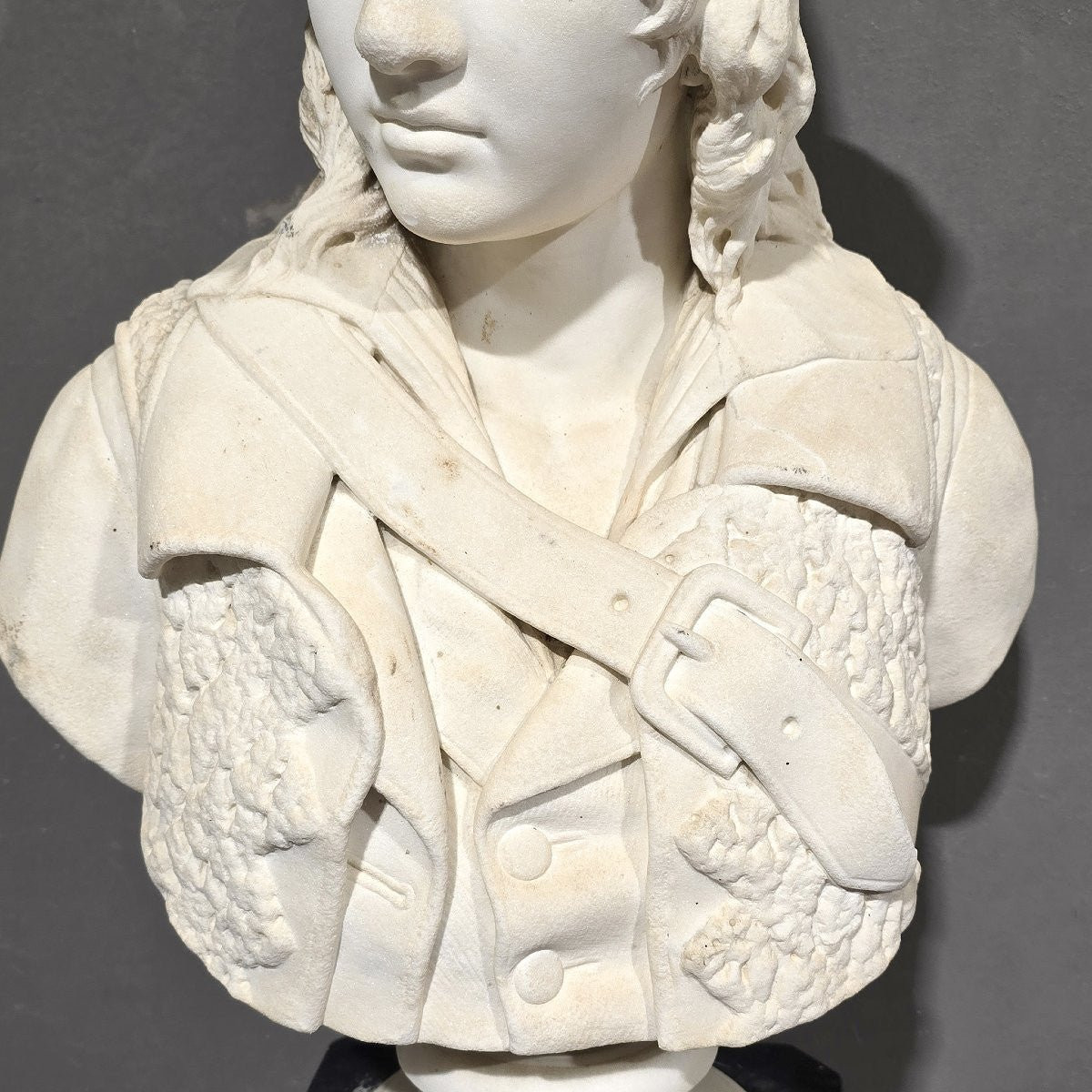 Antique White Marble Bust Of A Young Shepherd, Signed By Giuseppe Carnevale-photo-2