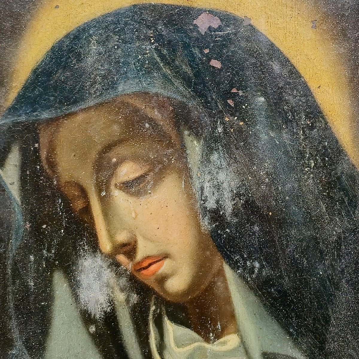 La Vierge du Doigt – Peinture sur cuivre ancienne du XVIIIe siècle (Italie)-photo-3