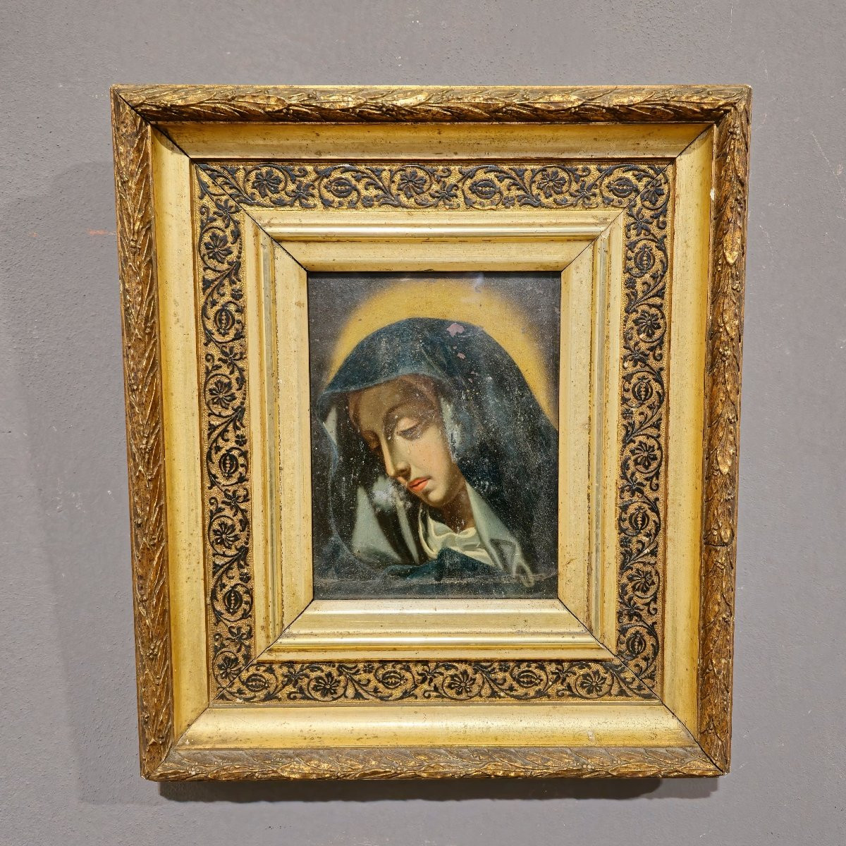 La Vierge du Doigt – Peinture sur cuivre ancienne du XVIIIe siècle (Italie)-photo-4