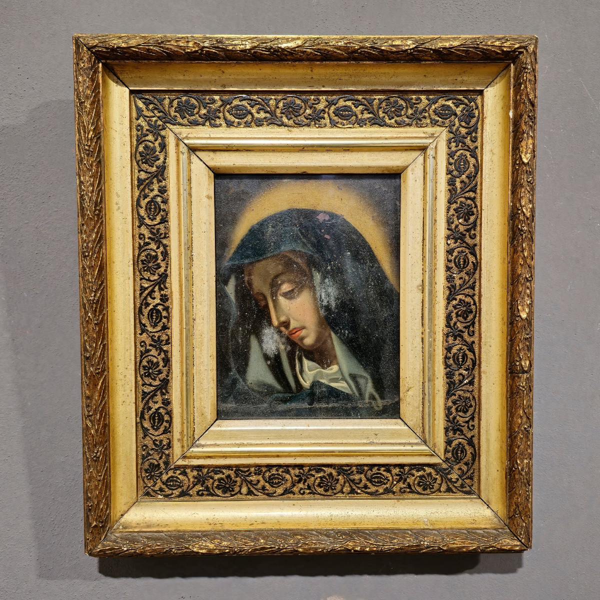 La Vierge du Doigt – Peinture sur cuivre ancienne du XVIIIe siècle (Italie)