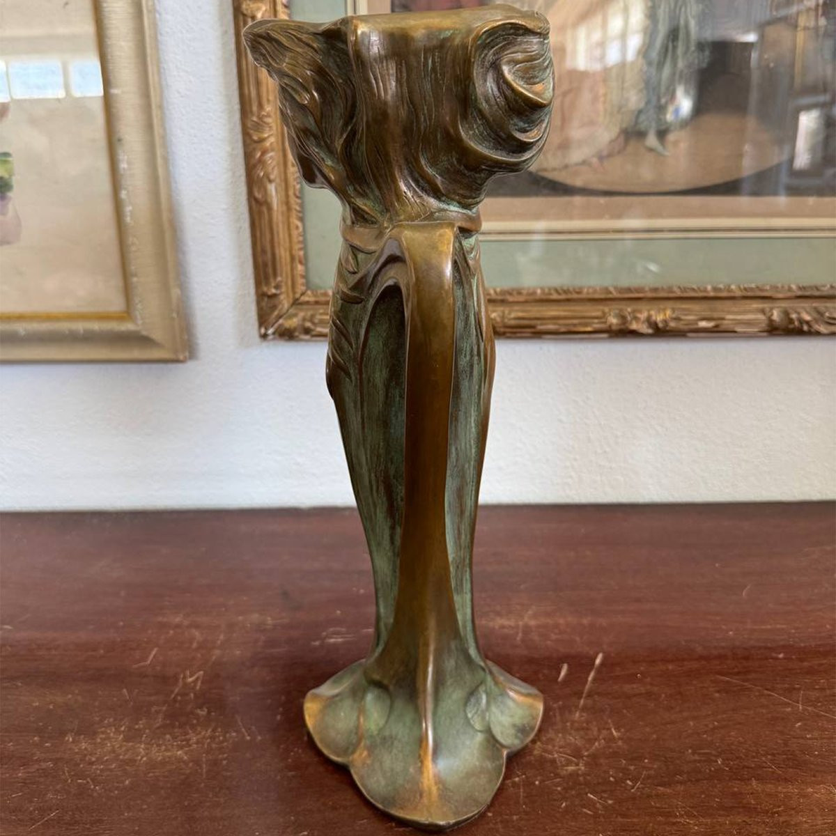Vase sculptural en bronze Art nouveau – Figure féminine-photo-5