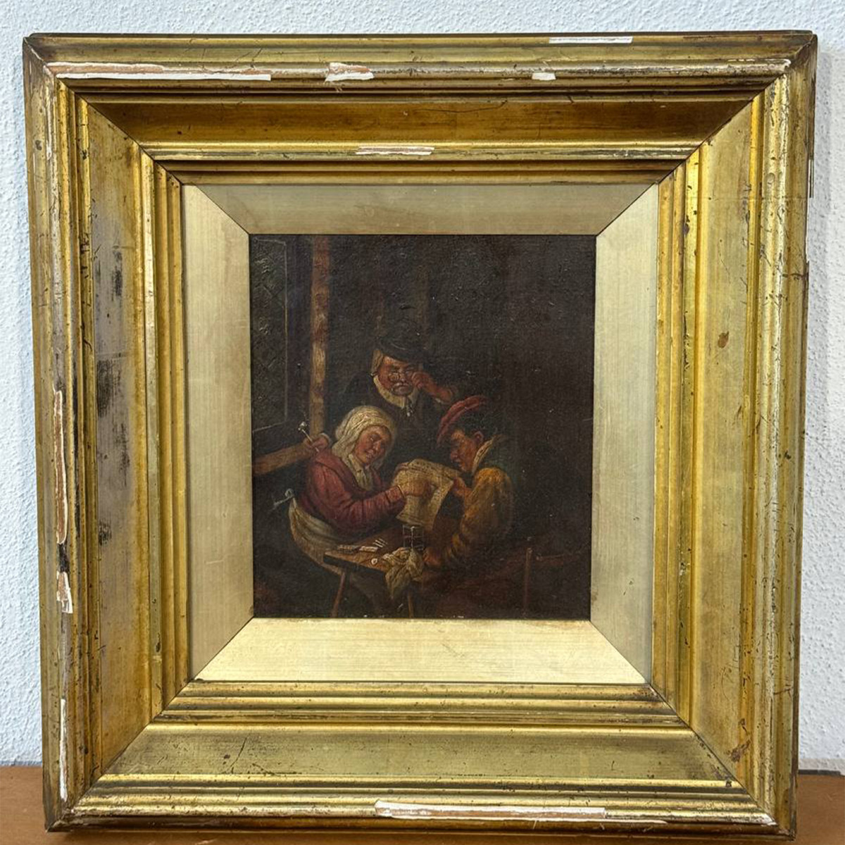 Scène d'intérieur avec personnages Atmosphère intime empreinte de goût antique huile sur bois