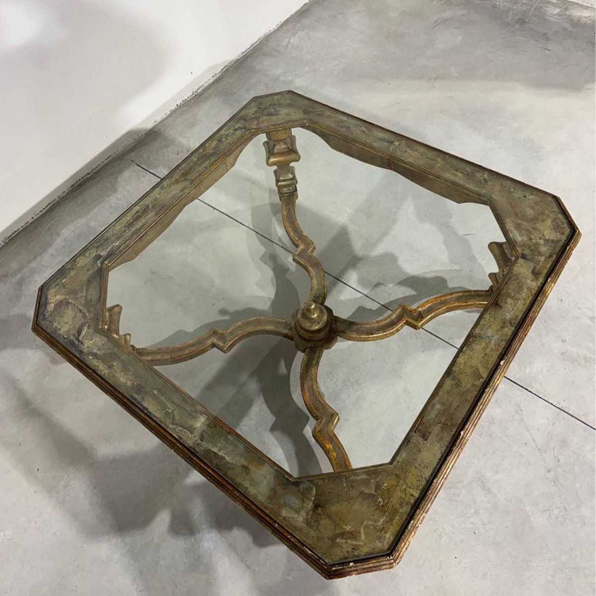 Low Coffee Table In Gilded Wood, Louis XIV Style, With A Glass Top-photo-3