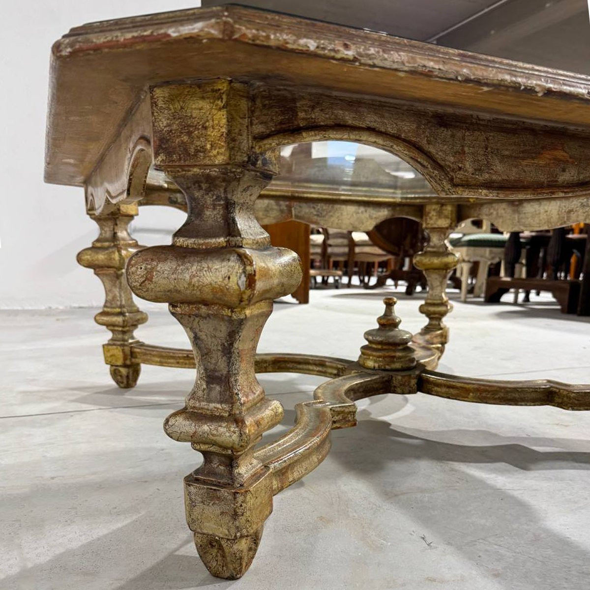 Low Coffee Table In Gilded Wood, Louis XIV Style, With A Glass Top-photo-4