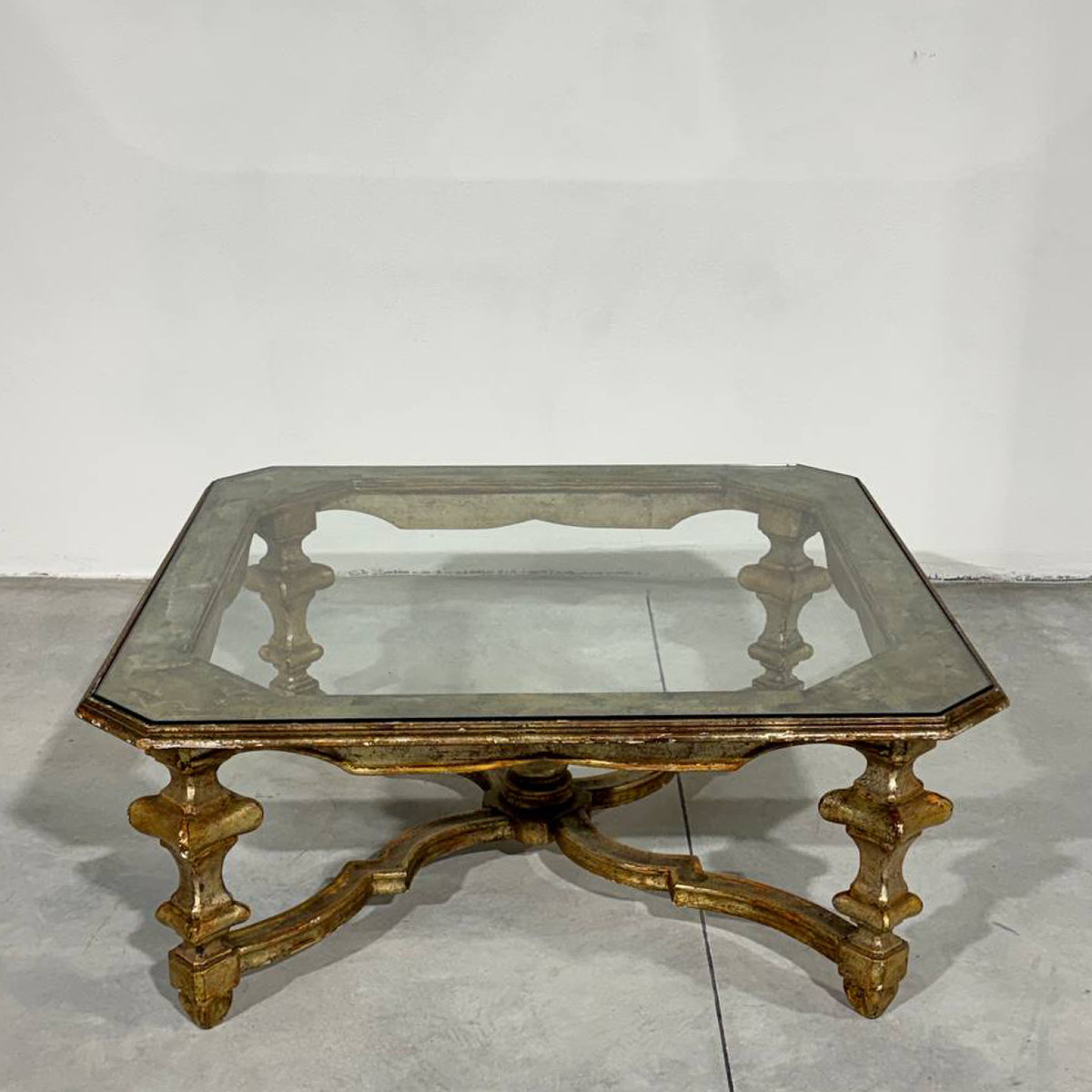 Low Coffee Table In Gilded Wood, Louis XIV Style, With A Glass Top