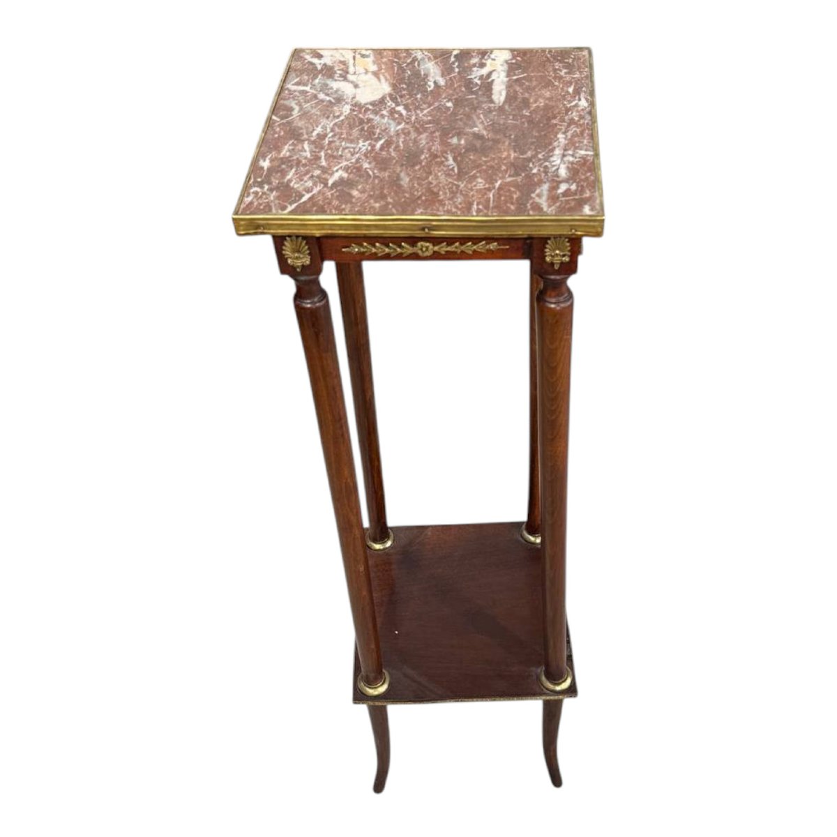 Piedestal Napoléon III antique en marbre rouge français et bronzes dorés – XIXe siècle-photo-2