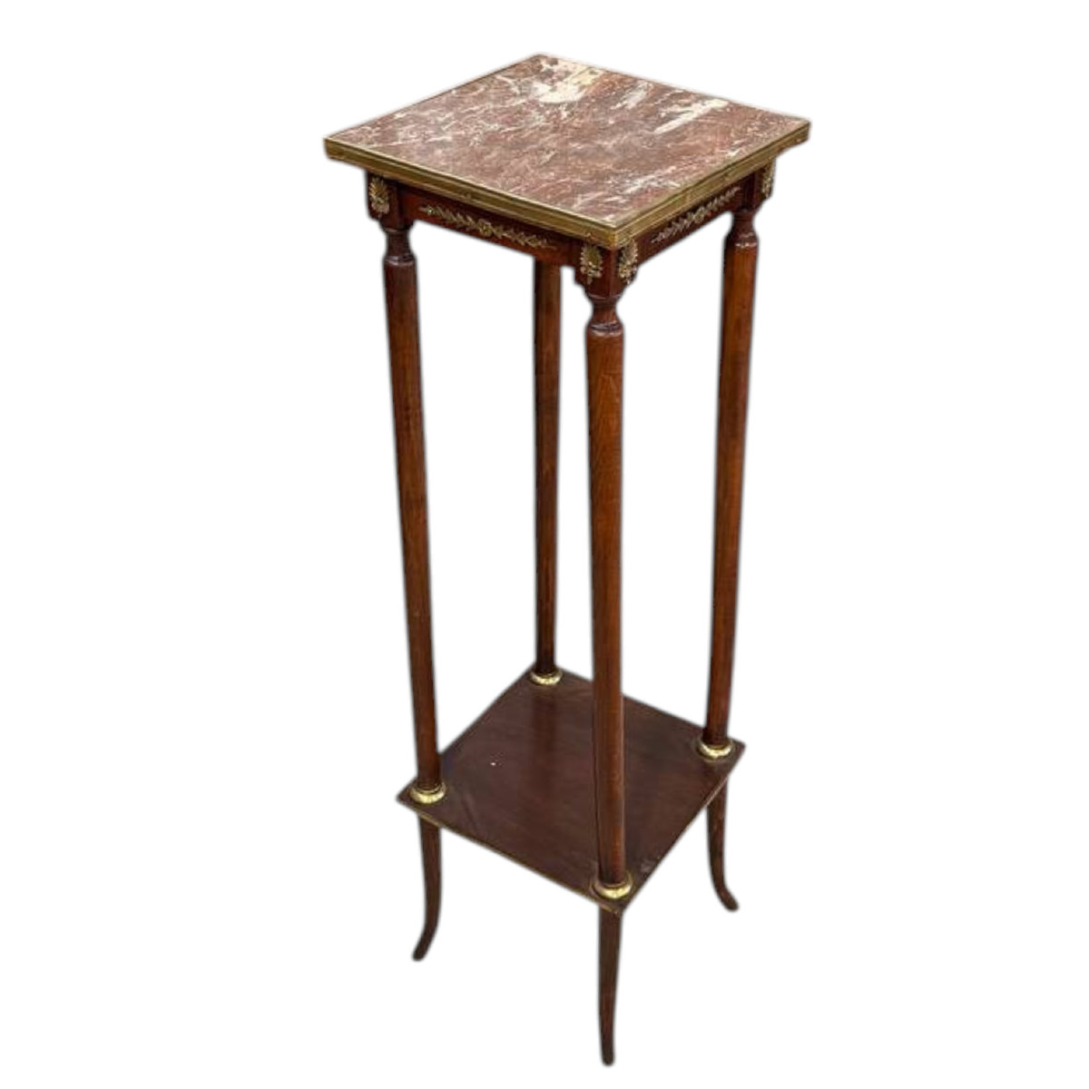 Piedestal Napoléon III antique en marbre rouge français et bronzes dorés – XIXe siècle
