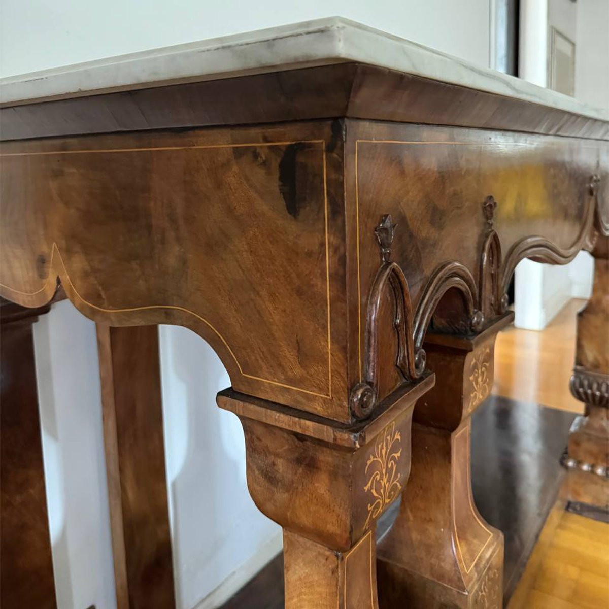 Large Neapolitan “smith” Console Table In Inlaid Mahogany – Early 19th Century-photo-4
