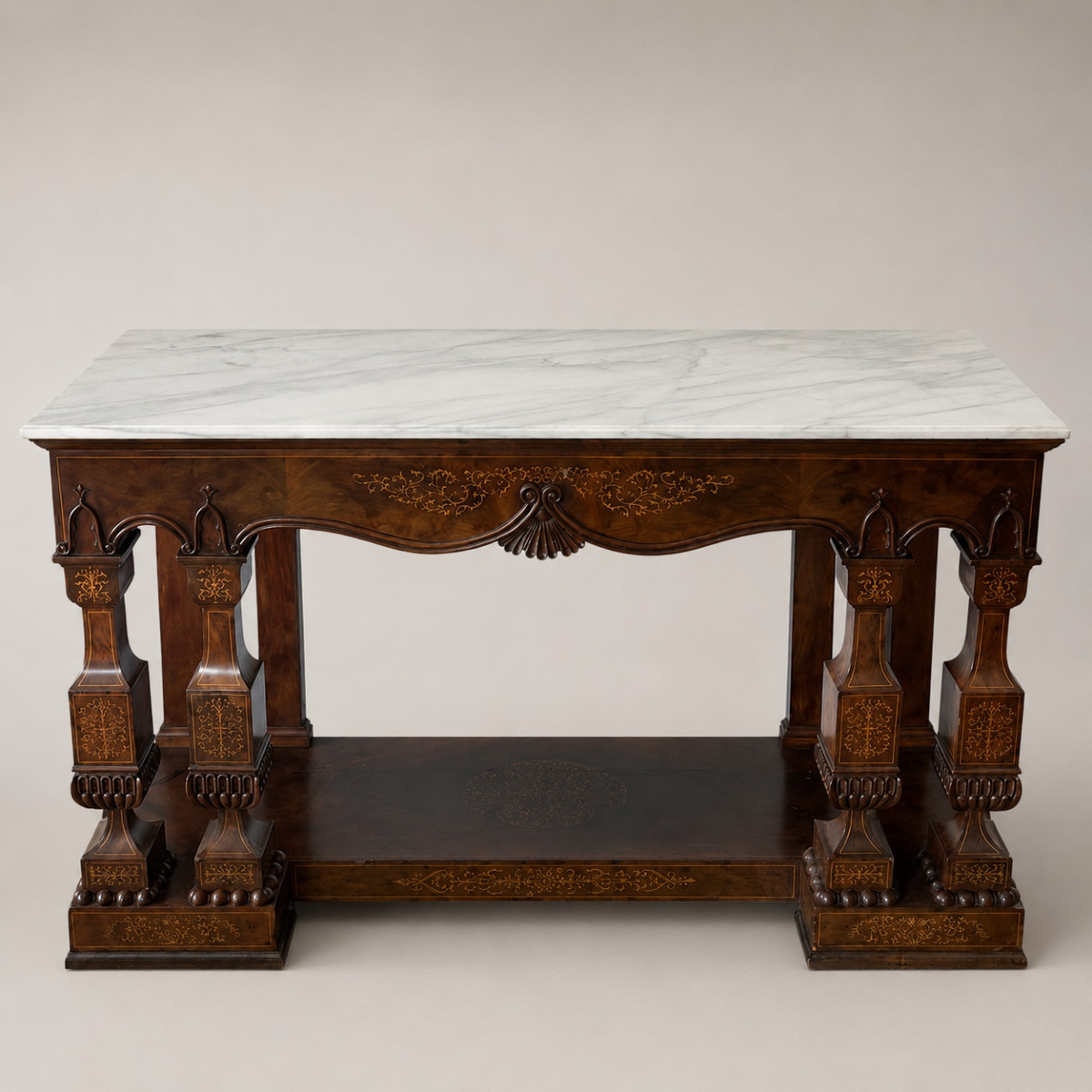 Large Neapolitan “smith” Console Table In Inlaid Mahogany – Early 19th Century