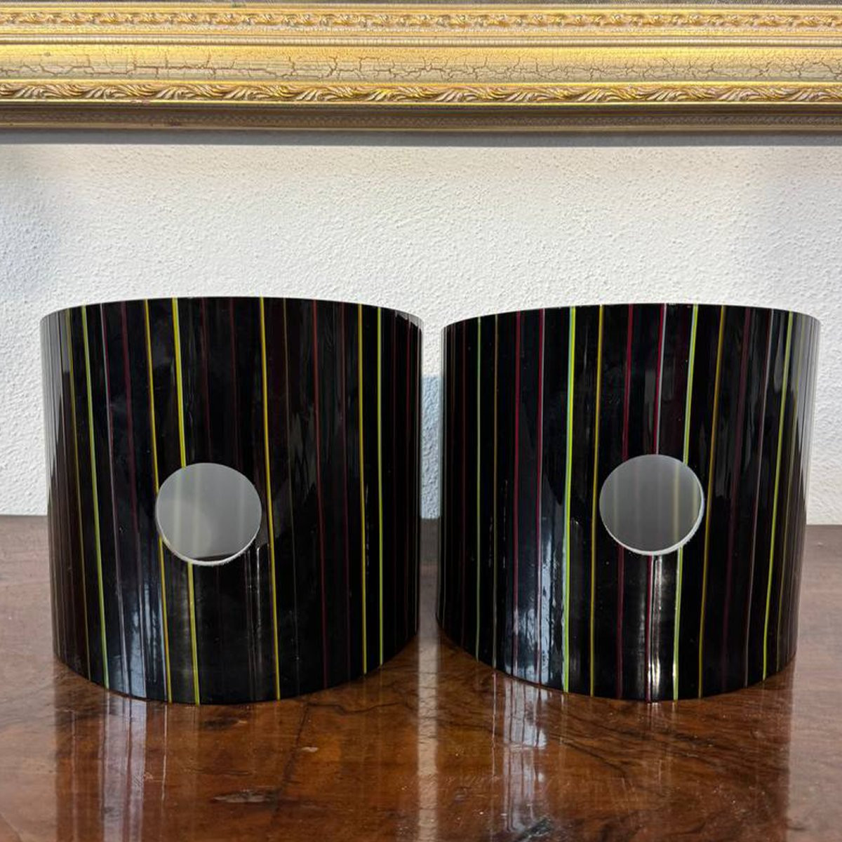Paire d’appliques en verre de Murano noir à décors polychromes-photo-1