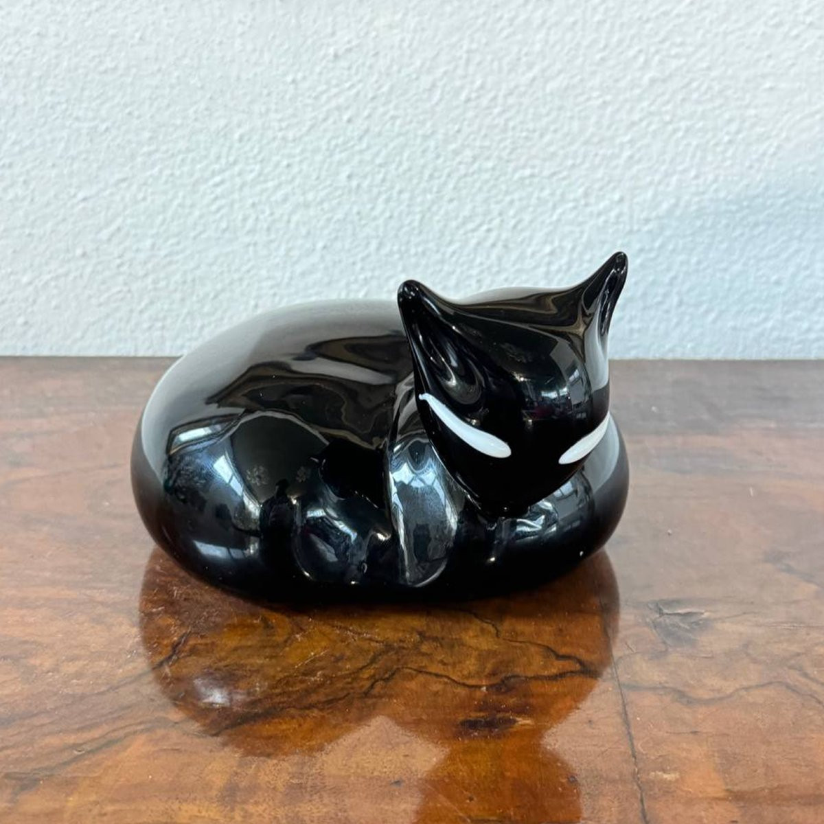 Sculpture chat en verre de Murano noir brillant-photo-2
