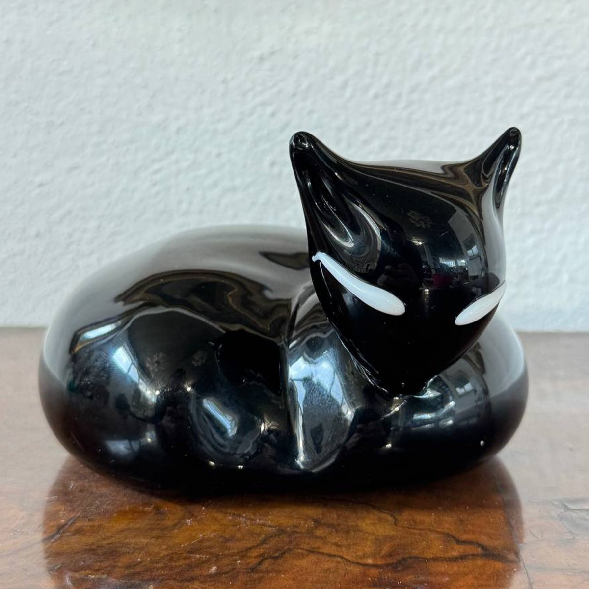 Sculpture chat en verre de Murano noir brillant-photo-3