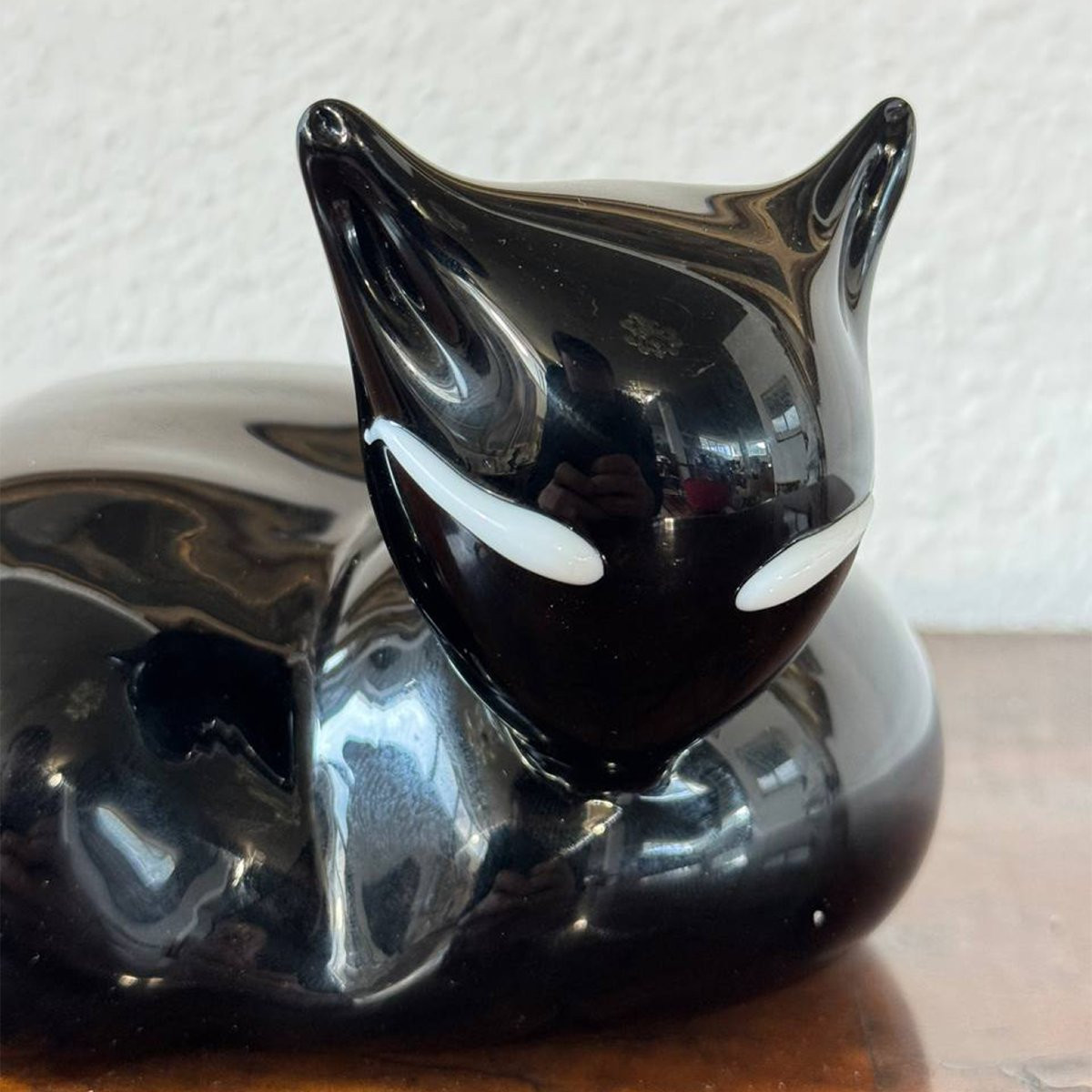 Sculpture chat en verre de Murano noir brillant-photo-4