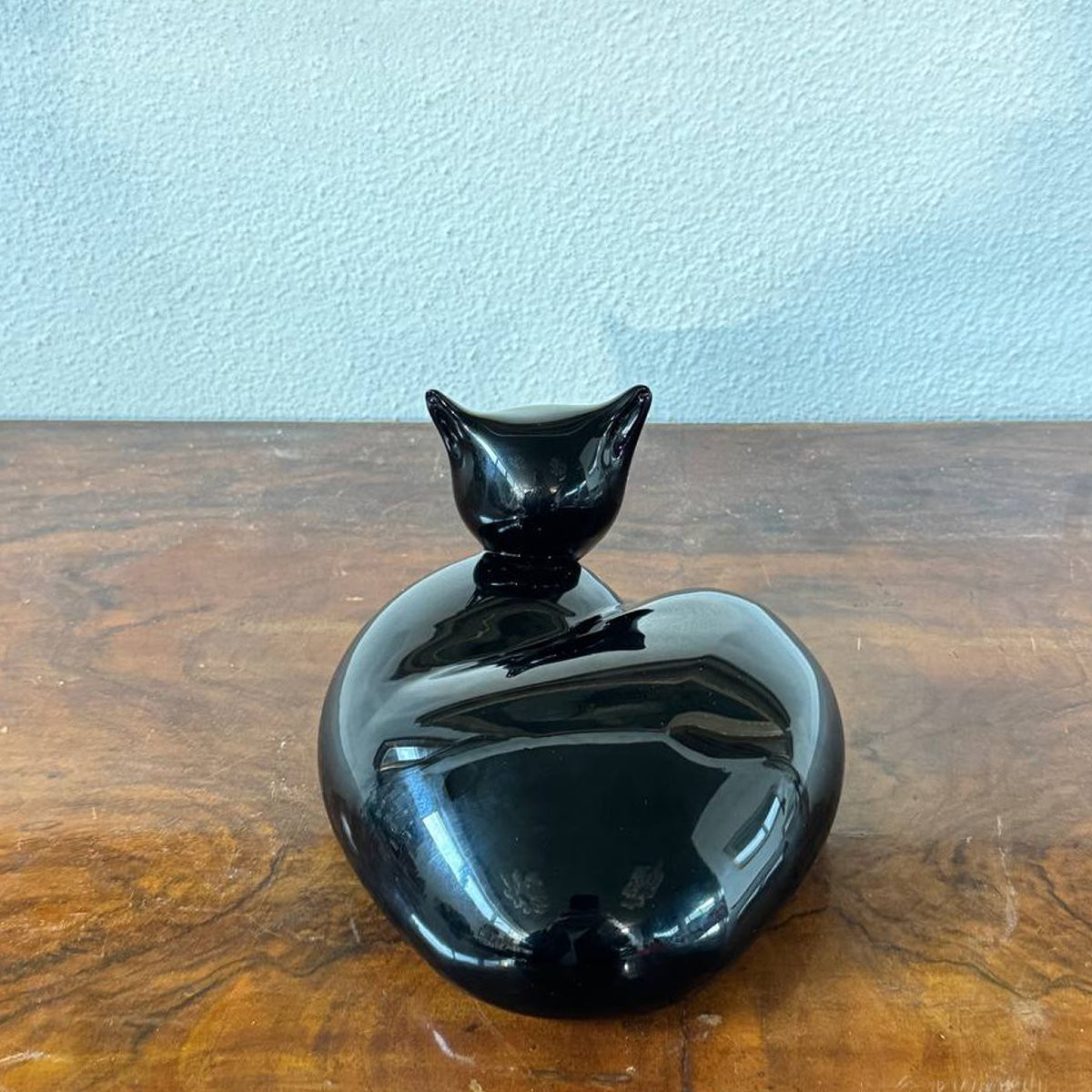 Sculpture chat en verre de Murano noir brillant-photo-1