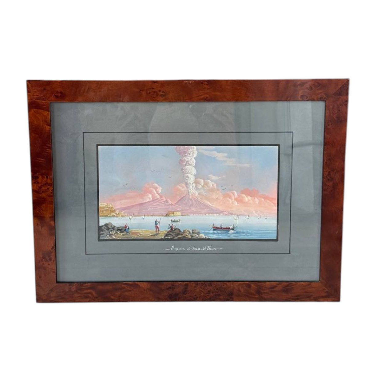 View Of Vesuvius In Eruption – Neapolitan Gouache, 19th Century-photo-2
