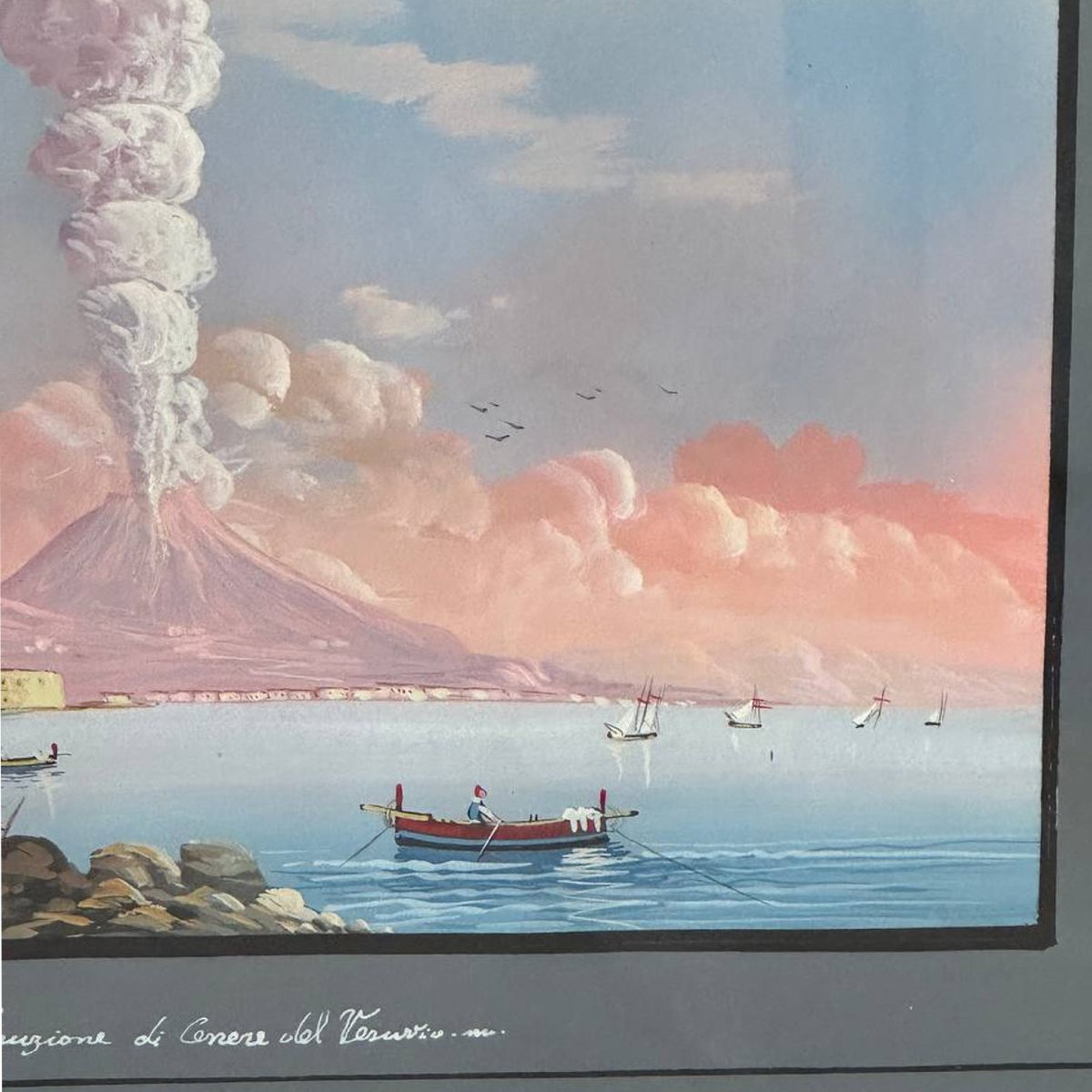 View Of Vesuvius In Eruption – Neapolitan Gouache, 19th Century-photo-3