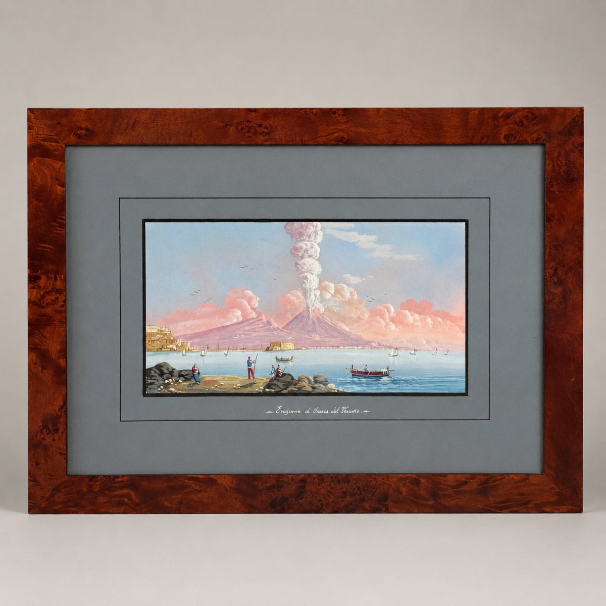 View Of Vesuvius In Eruption – Neapolitan Gouache, 19th Century