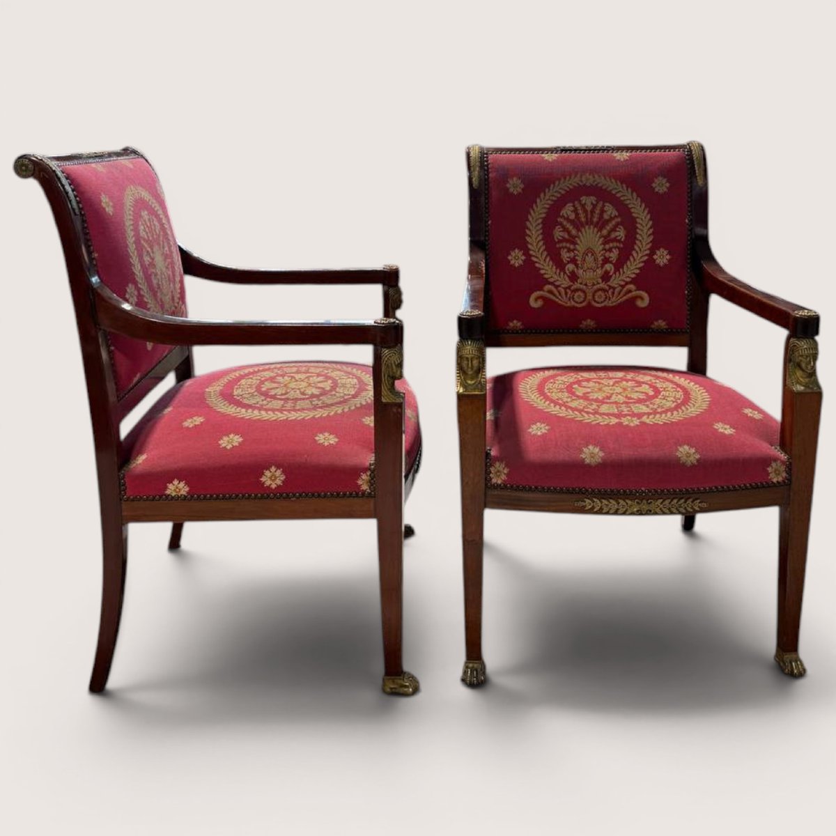 Paire de fauteuils Empire Napoléon III en bois et bronze doré-photo-2