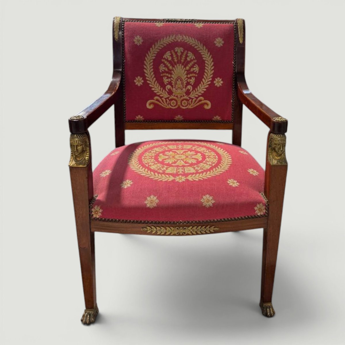 Paire de fauteuils Empire Napoléon III en bois et bronze doré-photo-3