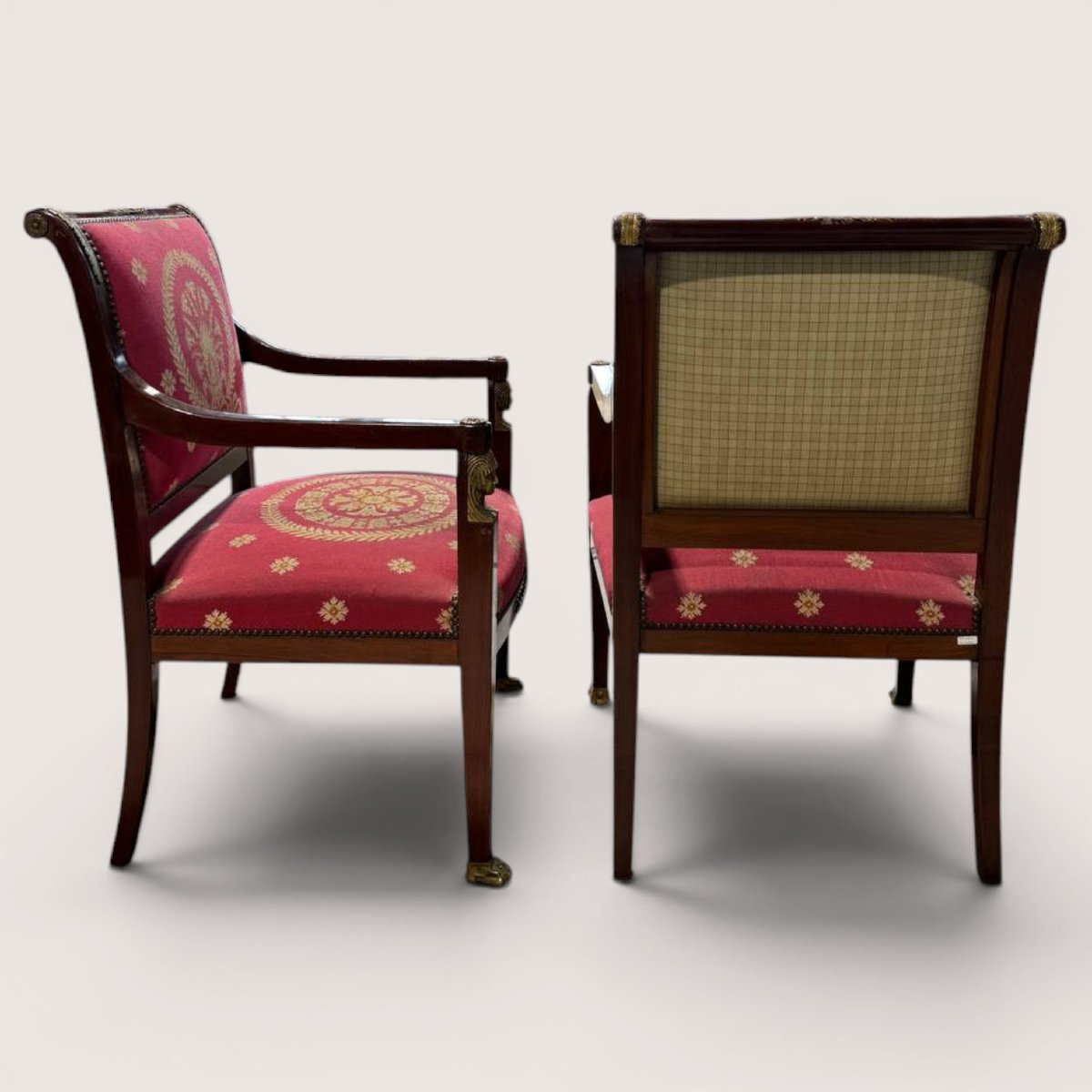 Paire de fauteuils Empire Napoléon III en bois et bronze doré-photo-4