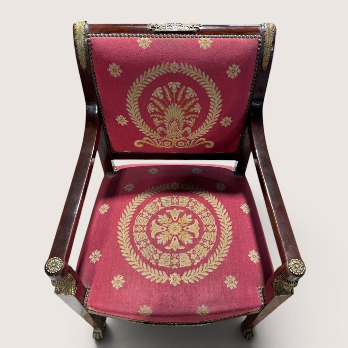 Paire de fauteuils Empire Napoléon III en bois et bronze doré-photo-3