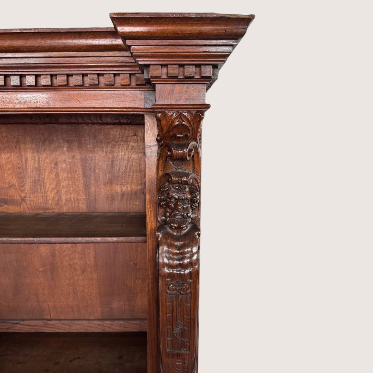An Impressive, Monumental Bookcase In Carved Walnut, Renaissance Style, 19th Century-photo-3