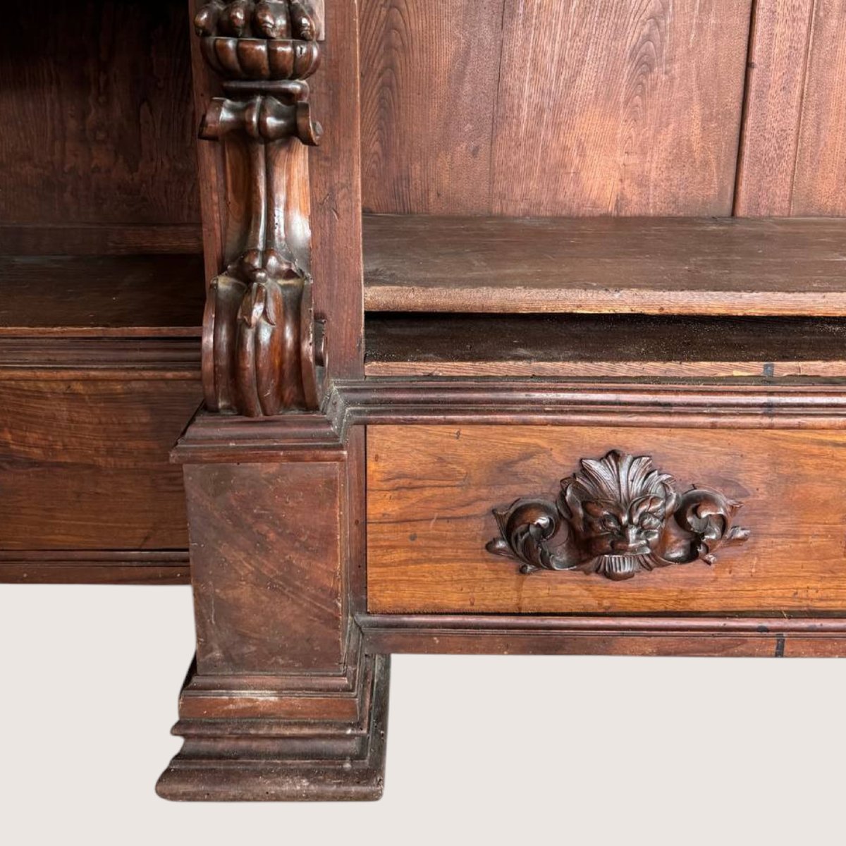 An Impressive, Monumental Bookcase In Carved Walnut, Renaissance Style, 19th Century-photo-4