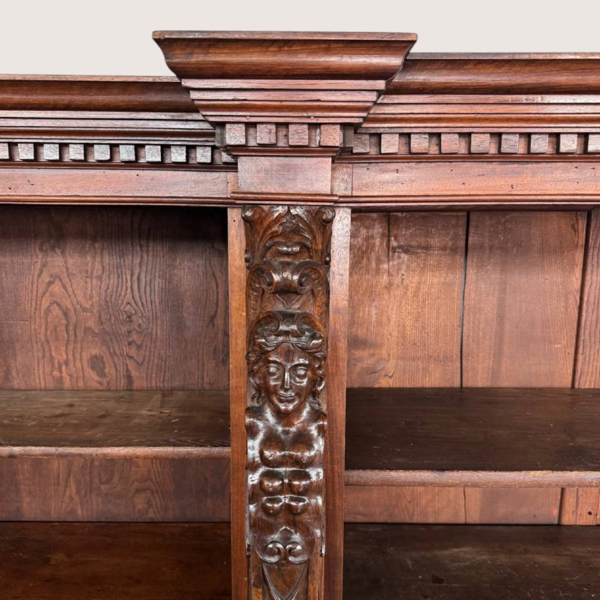 An Impressive, Monumental Bookcase In Carved Walnut, Renaissance Style, 19th Century-photo-4