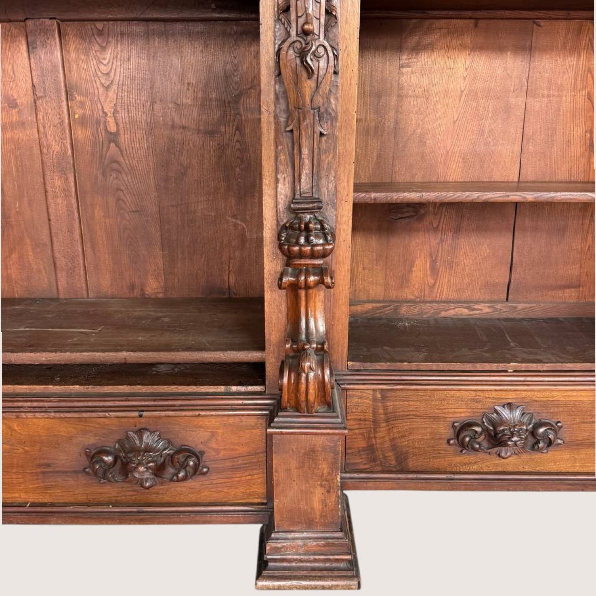 An Impressive, Monumental Bookcase In Carved Walnut, Renaissance Style, 19th Century-photo-5