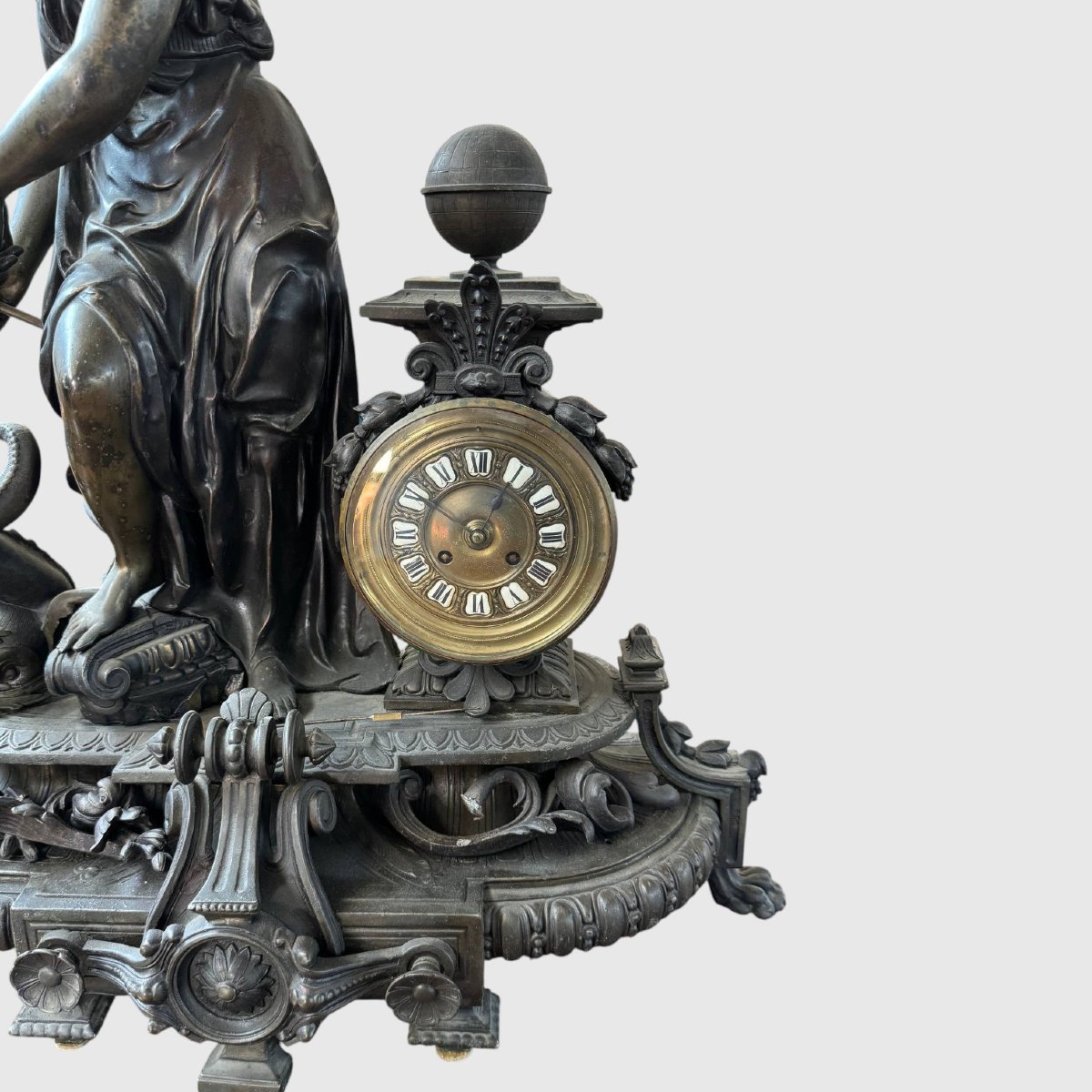 Important Antimony Table Clock With A Marine Allegory-photo-2