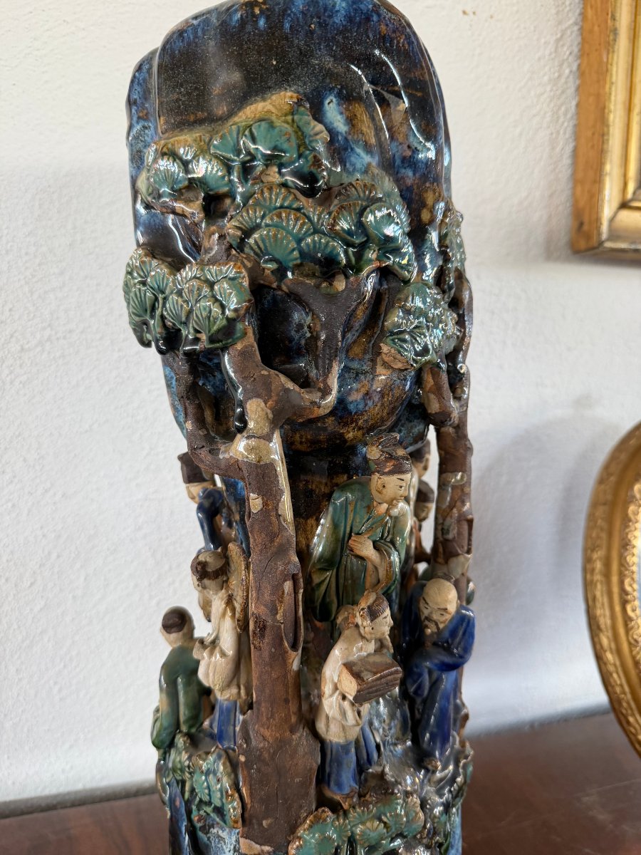 Antique Shiwan Stoneware Vase Signed "pan Ji" – Scene Of Scholars In A Landscape-photo-6