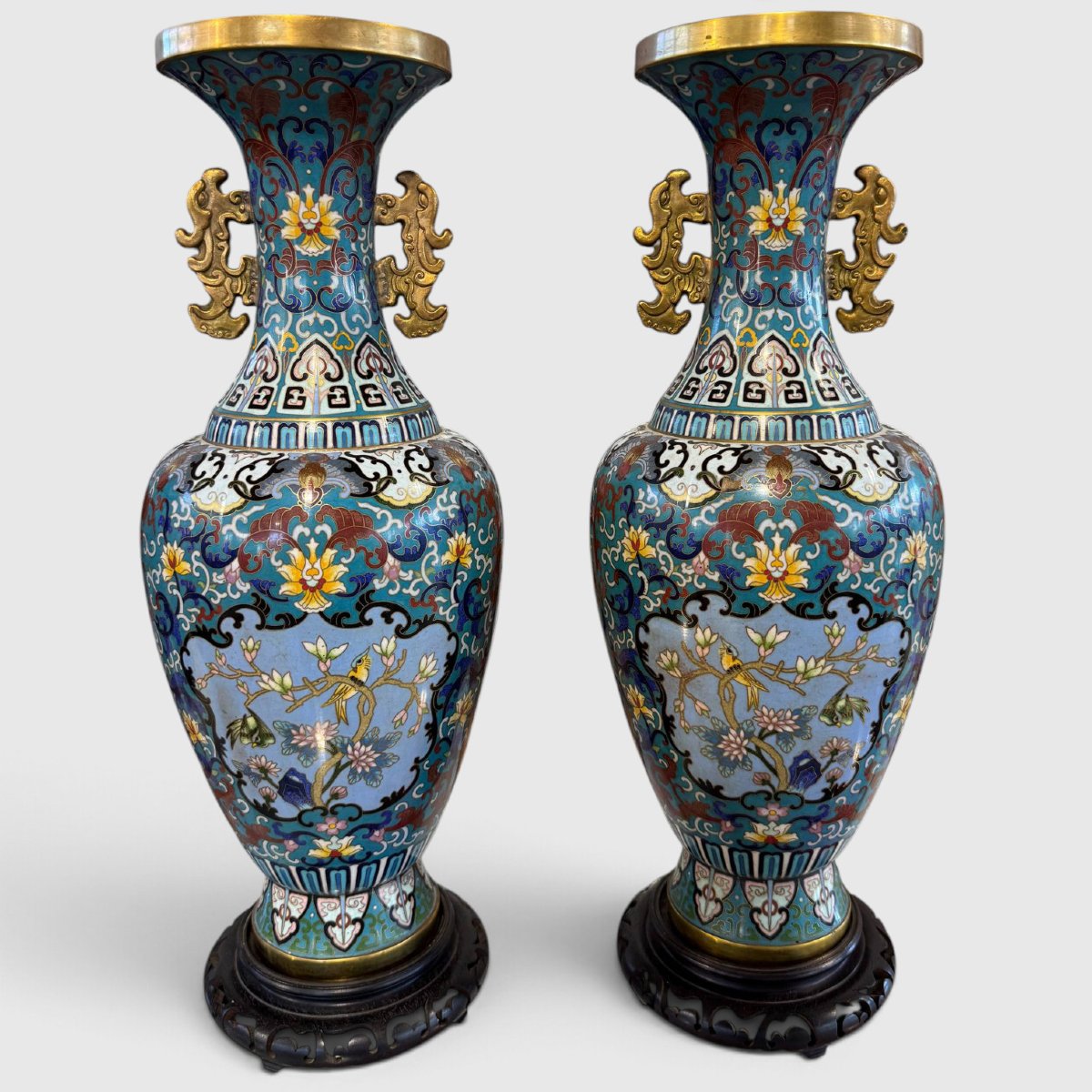 Paire de vases chinois en cloisonné-photo-2
