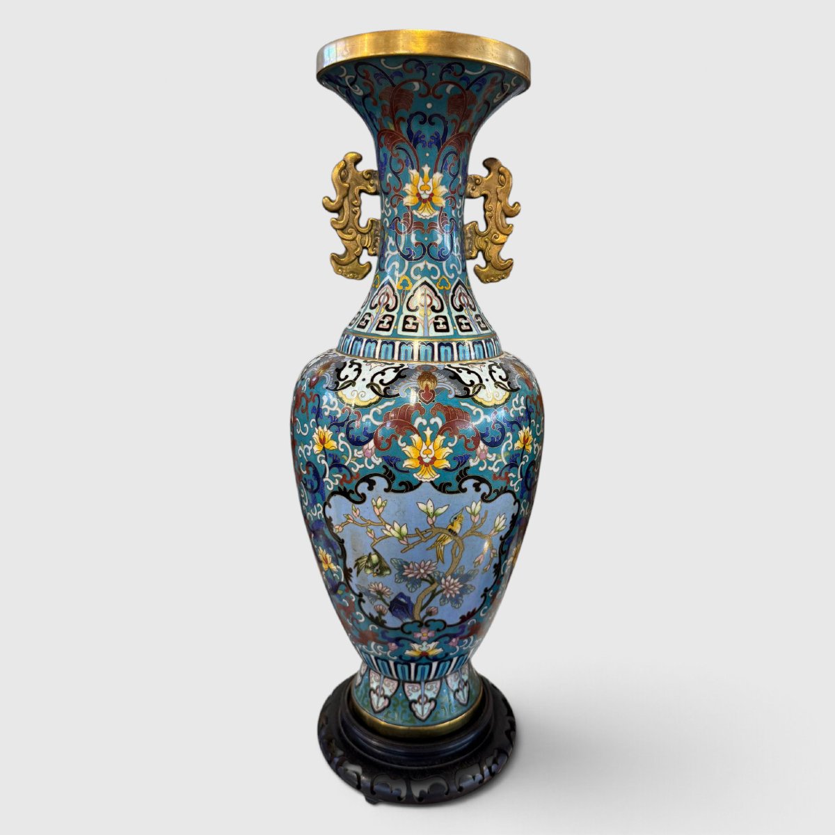 Paire de vases chinois en cloisonné-photo-3