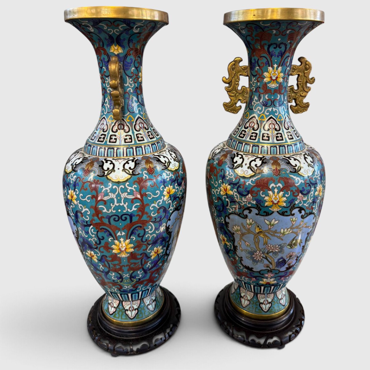 Paire de vases chinois en cloisonné-photo-4